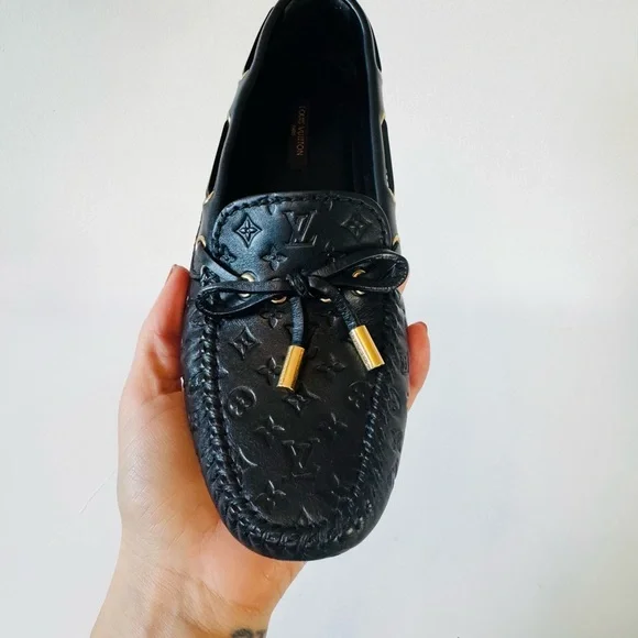 NWOT Louis Vuitton Black Monogram Loafers with Gold Accents - Picture 12 of 16